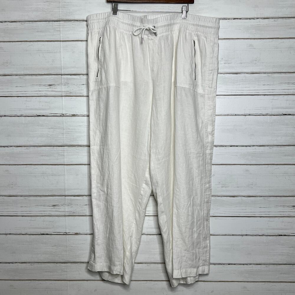 Athleta Cabo Linen Wide Leg Pants White Plus Size 24 Resort - Picture 2 of 11